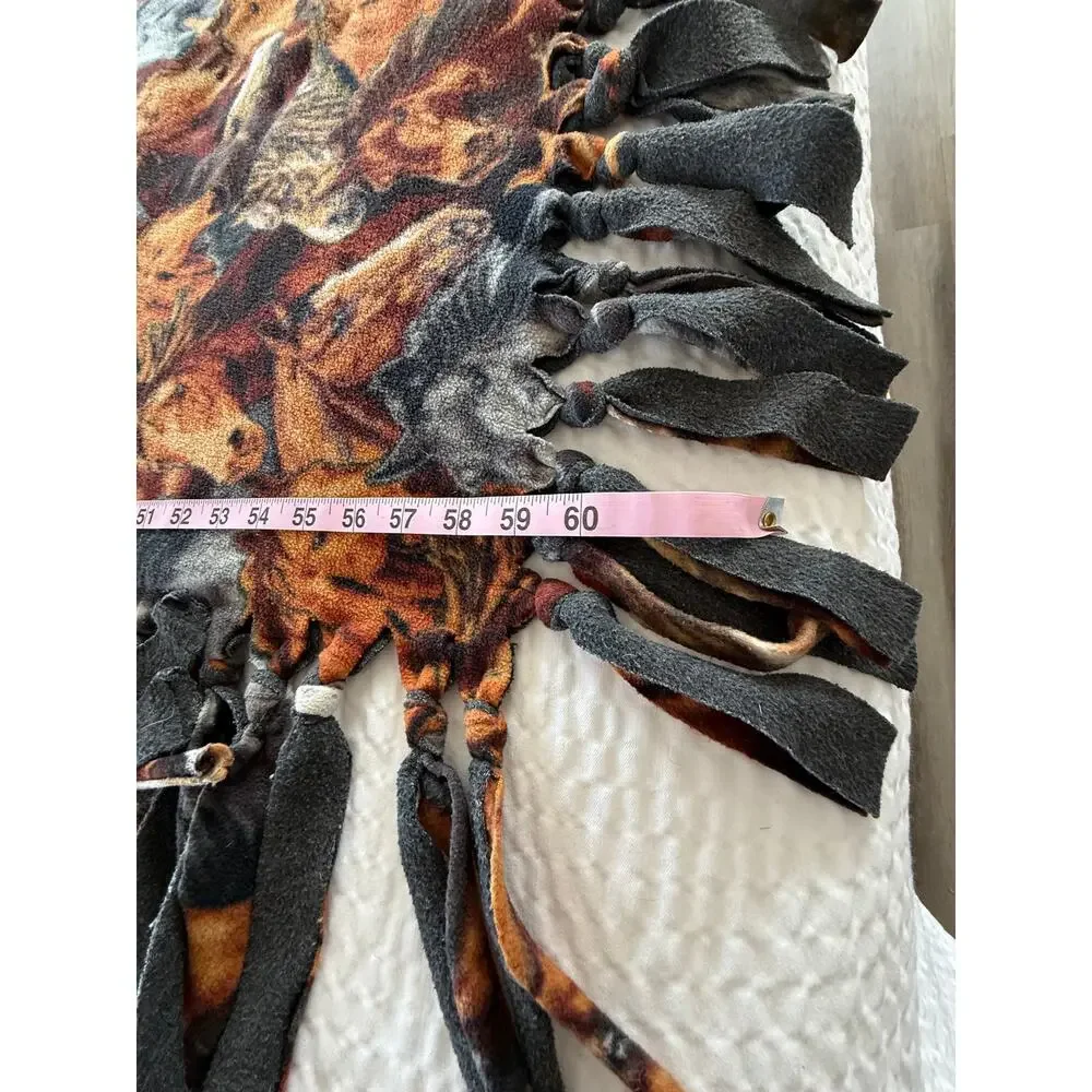 Horse Fleece Tie Fringe Throw Blanket Handmade Western Equestrian Ranch 50x60
